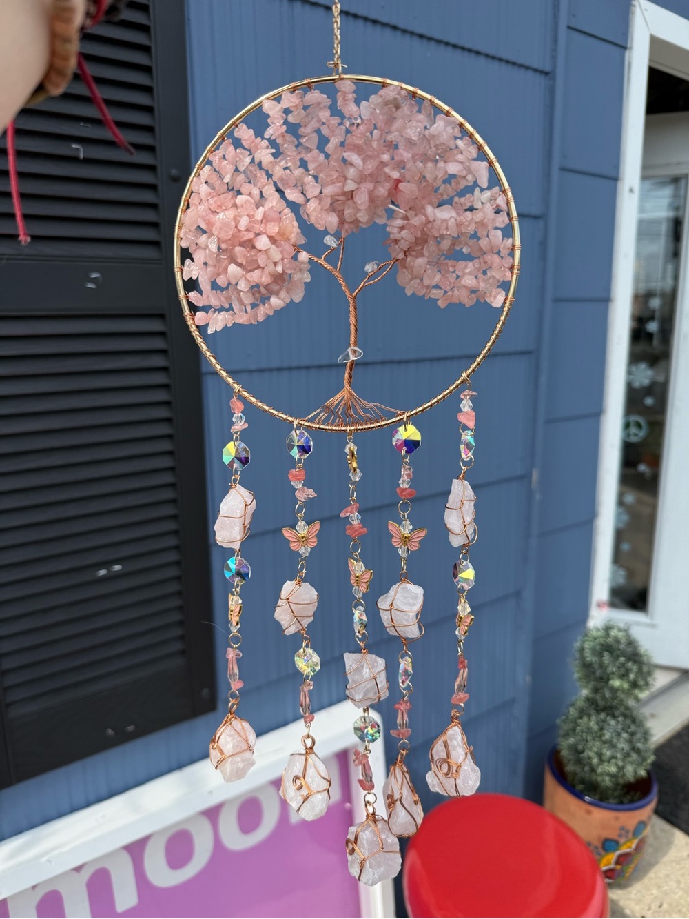 Rose Quartz Tree of Life Crystal Wind Chime